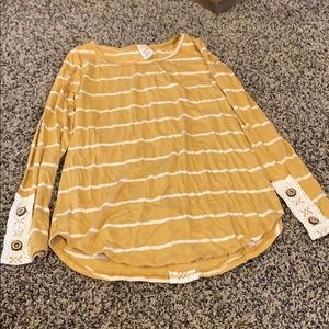 Mustard sand ivory striped knit top